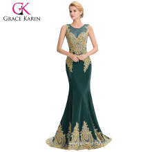 Grace Karin Hot Sale sem mangas Elegante Golden Appliques Vestido de noiva vestido de noite verde escuro 2016 GK000026-5